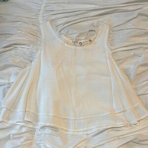 Altar'd State White Womens Tank Top cropped ruffled hem fringe sleeves large